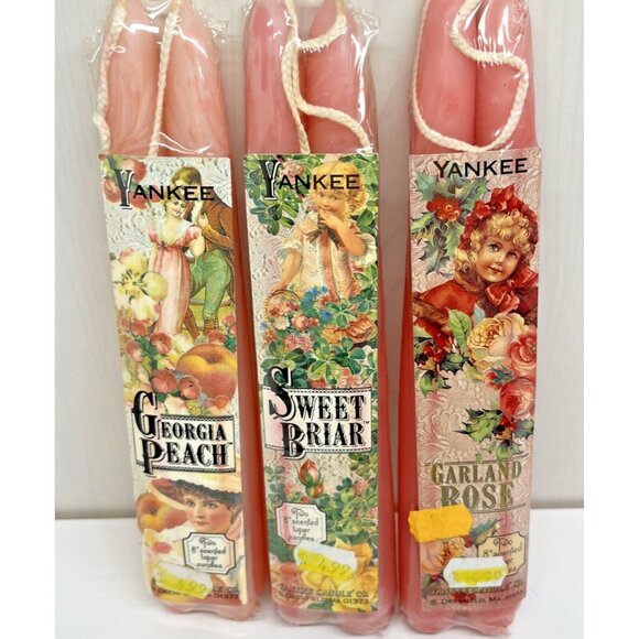 Retired Yankee Taper Candles x 4 sets 8" Sweet Briar Georgia Peach Garland Rose - Picture 2 of 16